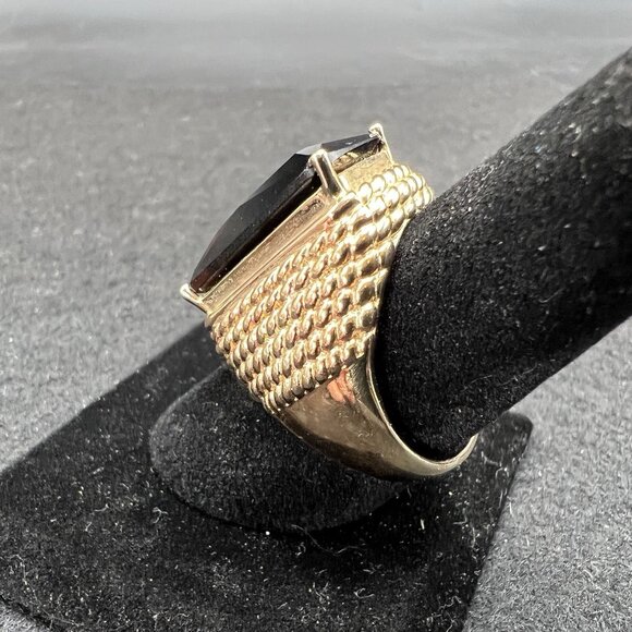 Vintage Gold Vermeil Cocktail Ring Smoky Topaz Size 9 Chunky Statement - Picture 6 of 12